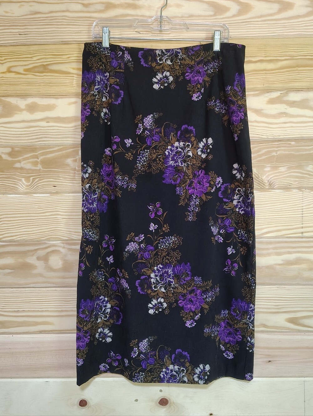 Vintage Briggs New York Black Purple Midi Skirt 14 Floral Zip Whimsigoth Modest
